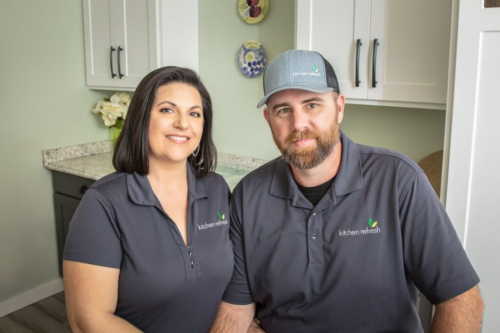 Brandon and Stephanie Rozek, owners of Kitchen Refresh NW Oklahoma City, kitchen remodel experts delivering fast, affordable, beautiful transformations.
